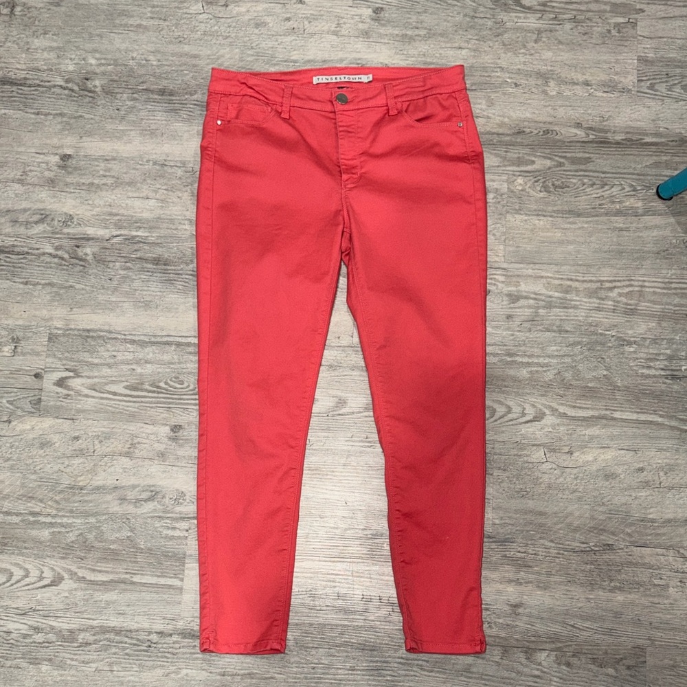 Tinseltown Women's Vibrant Coral Ankle Jeans